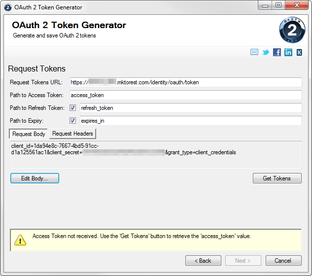 Client Credentials Token Generator - Request Tokens